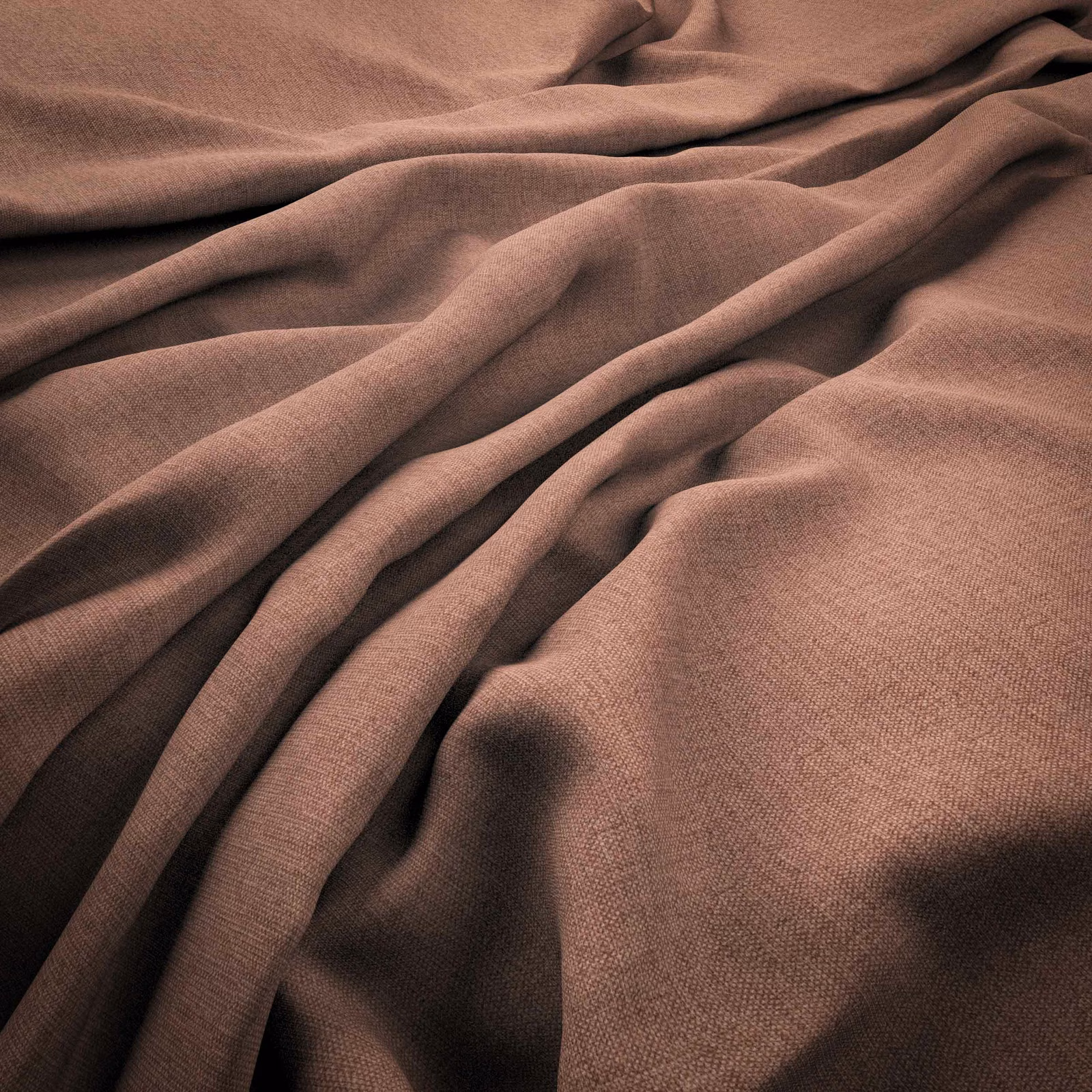 Dusty flamingo pink plain weave fabric gathered into soft, shadowed folds