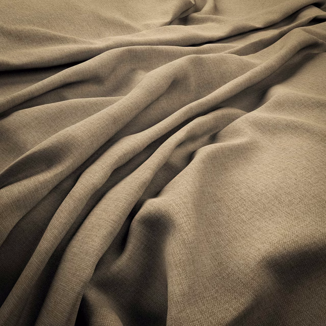 Muted flax beige woven fabric draped into soft, shadowed folds