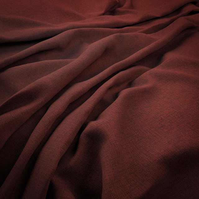 Deep fuchsia-wine fabric with fine woven texture gathered into soft folds