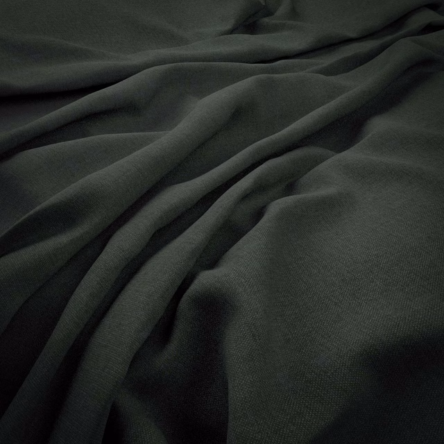 Near-black forest-green fabric with a fine weave draped in deep flowing folds