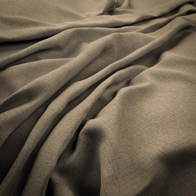 Taupe-grey Rouen II Mist fabric with a fine woven texture in soft folds