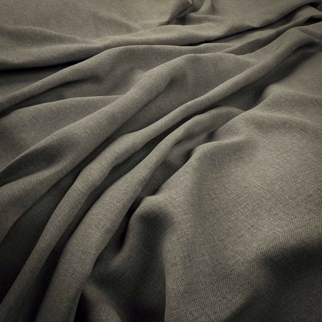 Close view of muted pewter-grey fabric with fine woven texture in soft folds