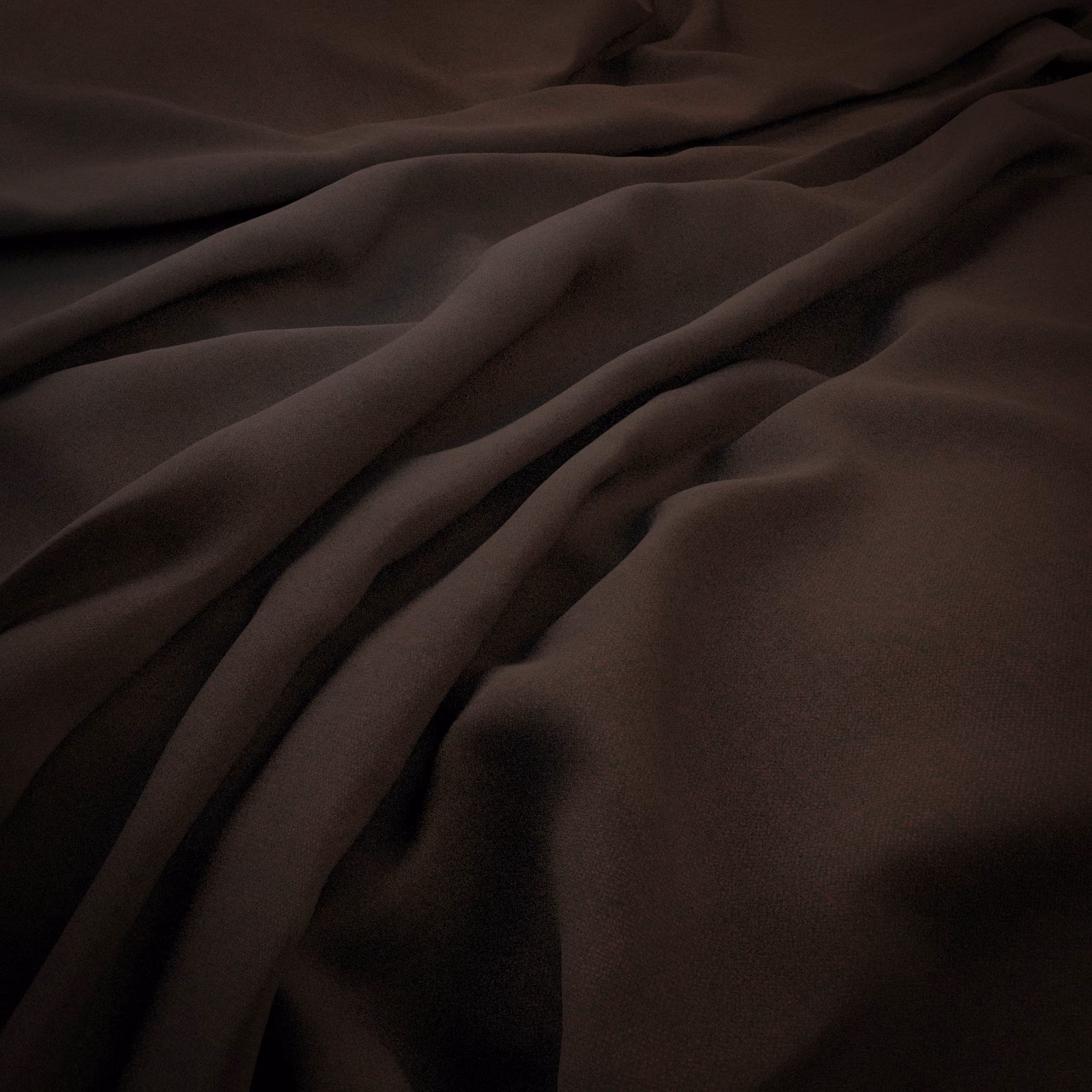 Deep port-brown cloth gathered into softly lustrous, flowing folds