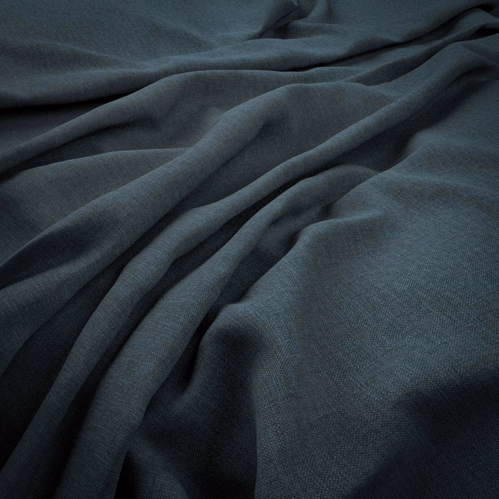 Deep Prussian blue fabric with fine weave shown in softly folded drape