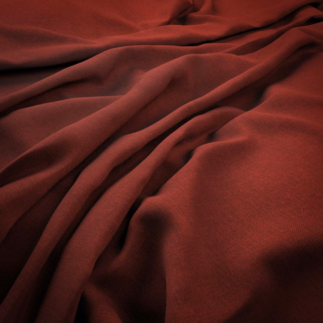 Deep burgundy-red fabric with fine woven texture gathered into soft folds