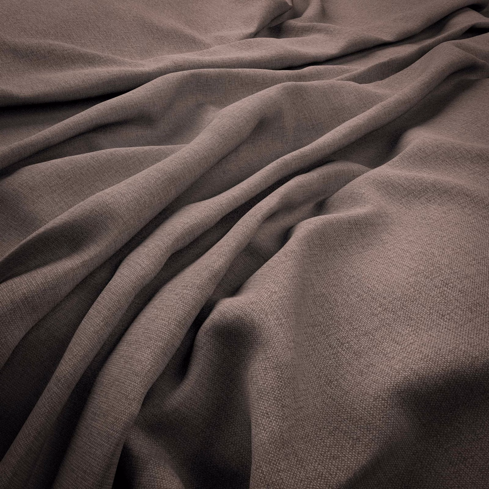Mauve taupe plain-weave fabric gathered into soft, deep folds