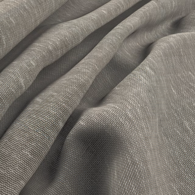 Warm flax-grey woven fabric gathered into soft folds with fine rippled texture