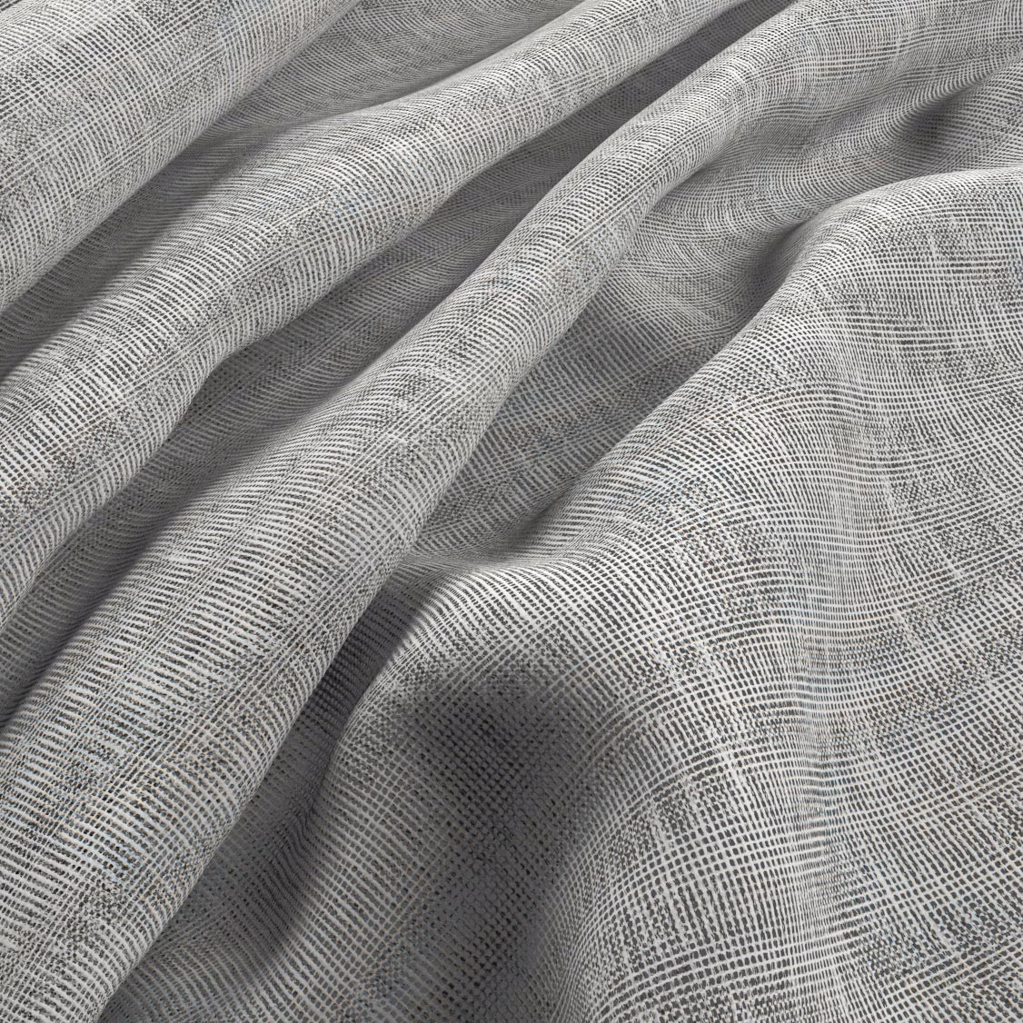 Greyed ivory fabric with a fine crosshatch weave gathered into soft folds