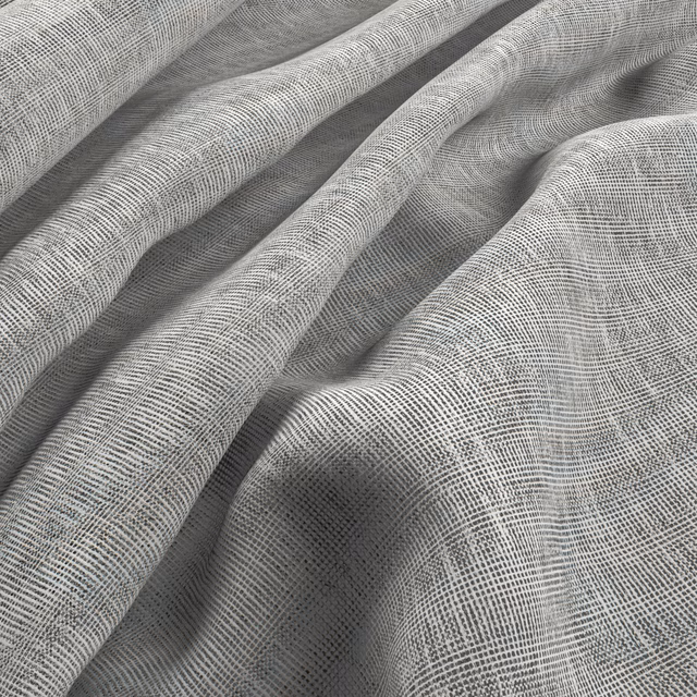 Greyed ivory fabric with a fine crosshatch weave gathered into soft folds