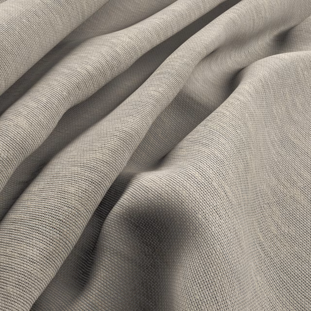 Warm greige woven textile draped in folds, showing a fine, even texture.