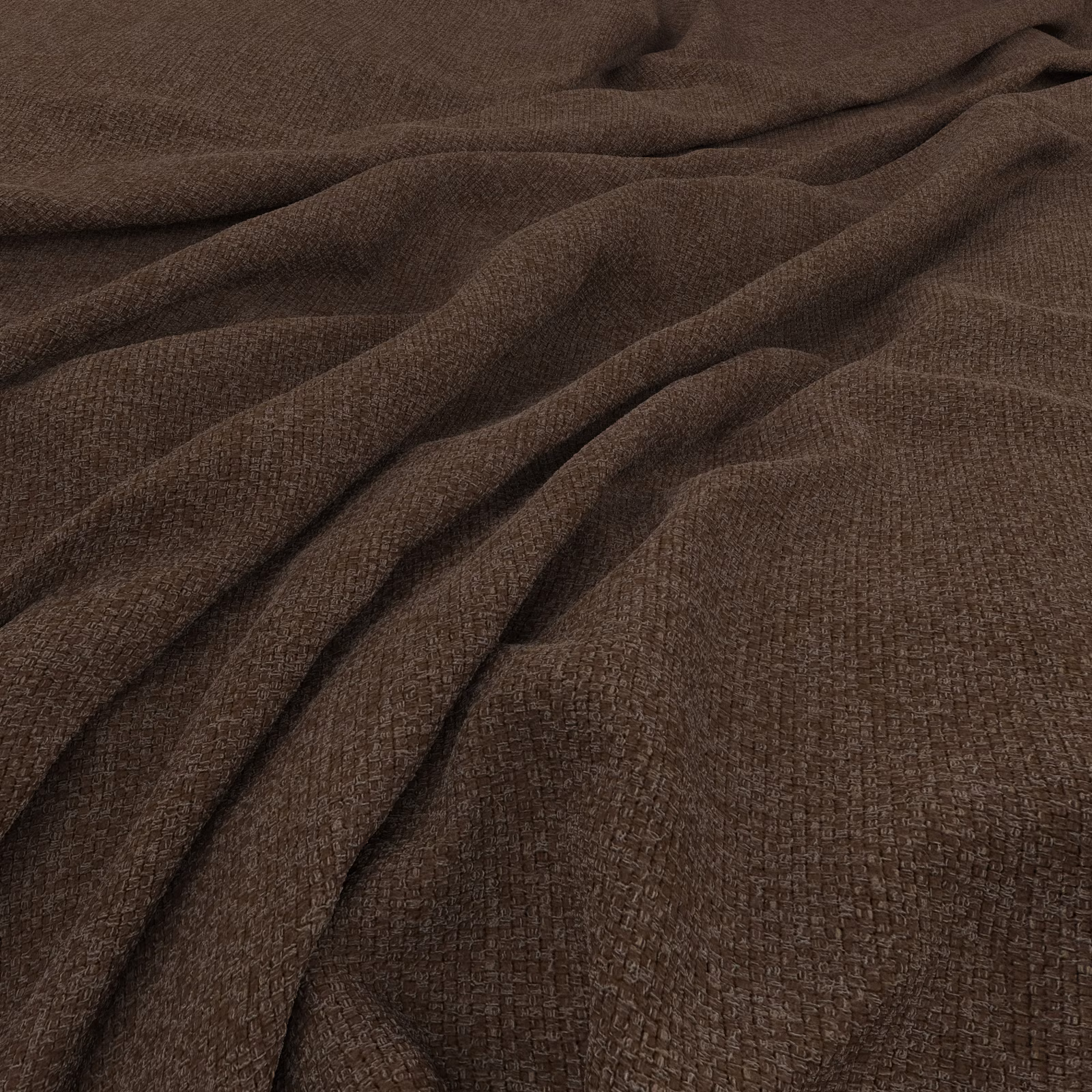 Deep cacao-brown woven fabric draped in soft folds with fine crosshatch texture