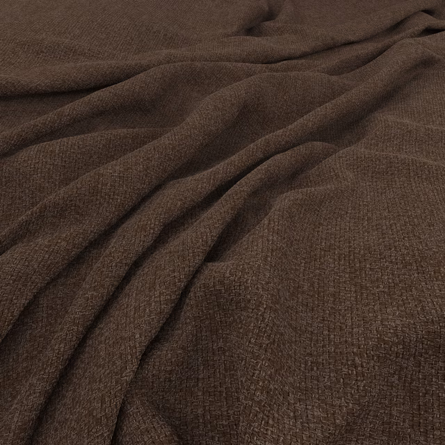 Deep cacao-brown woven fabric draped in soft folds with fine crosshatch texture