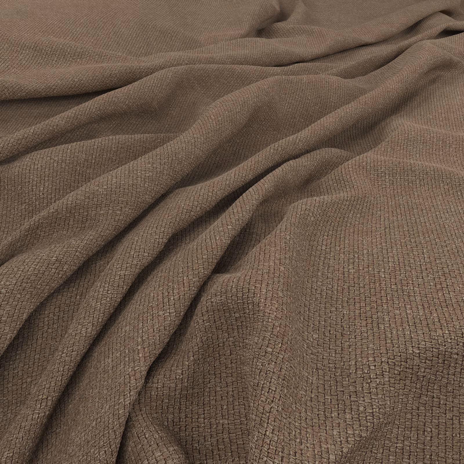 Taupe-brown Saga Caribou fabric showing a fine, tightly textured weave in soft folds