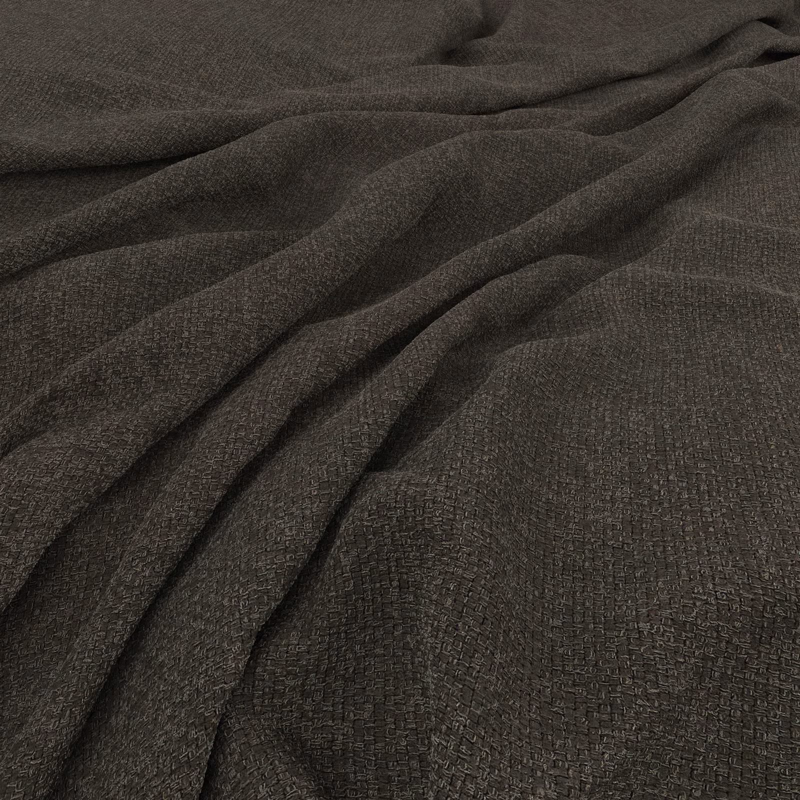 Close-up of dark charcoal-brown woven cloth with a softly nubby surface