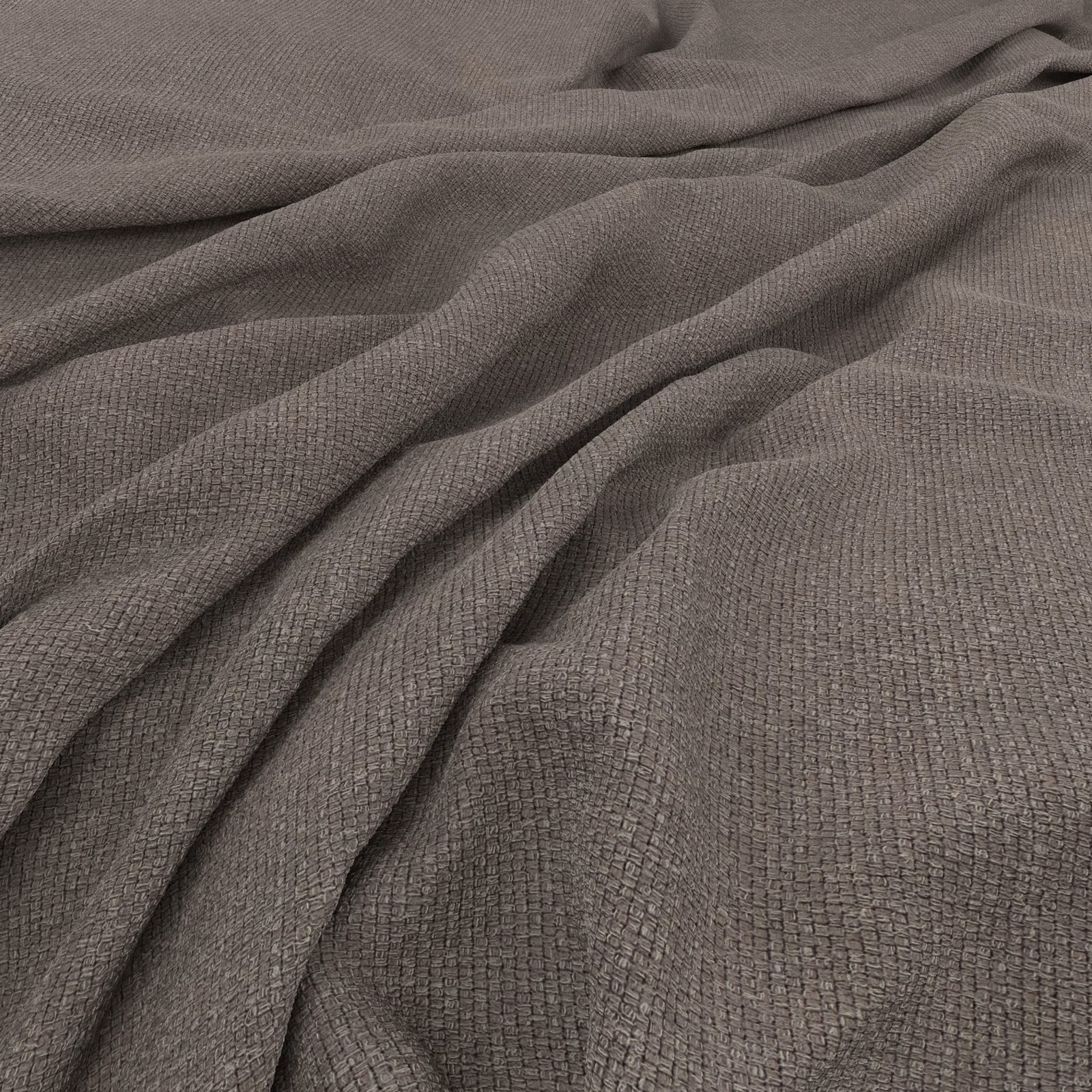 Deep taupe-grey woven textile with fine texture draped in soft folds
