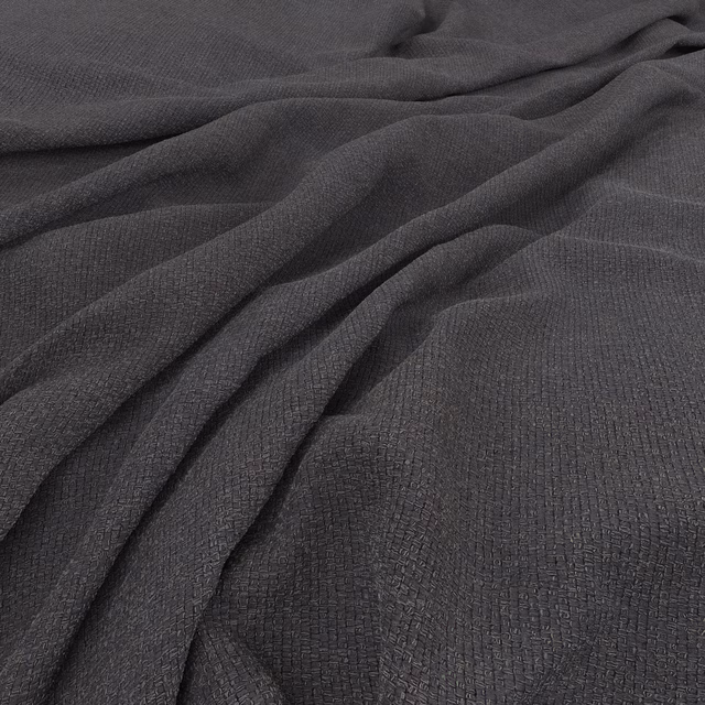 Dark charcoal blue-grey woven fabric with fine crosshatch texture in soft folds