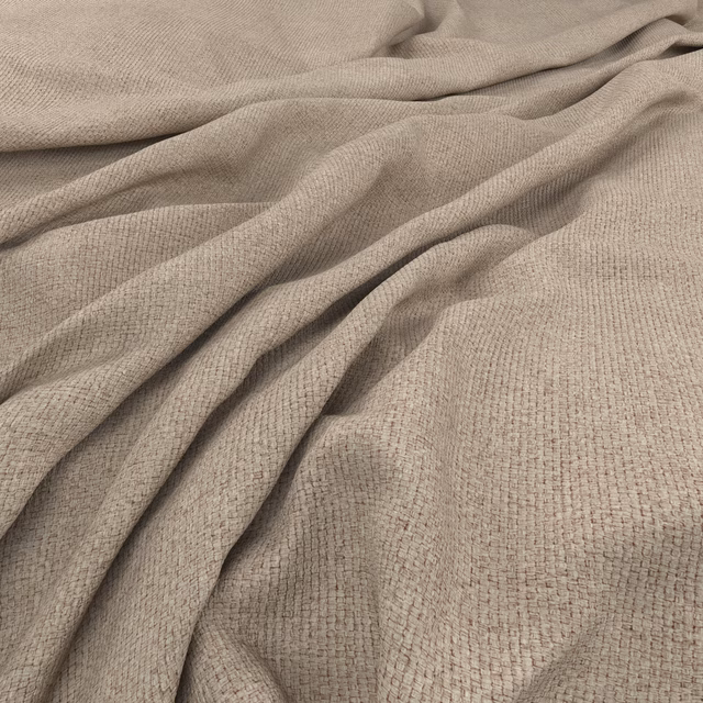 Warm taupe woven fabric with a fine grid texture arranged in soft flowing folds