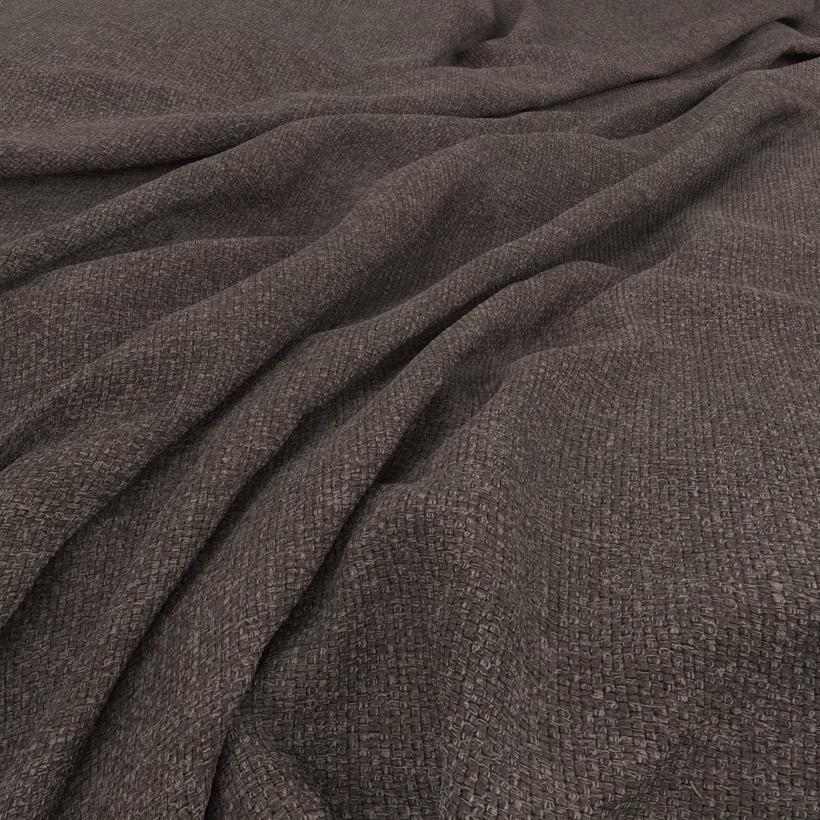 Dark charcoal-taupe woven textile with close pebbled texture in soft folds