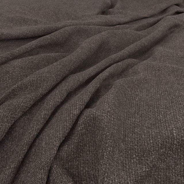 Dark charcoal-taupe woven textile with close pebbled texture in soft folds