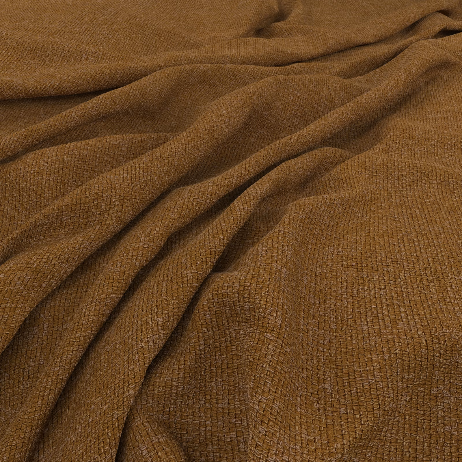 Warm honey-brown woven fabric with fine ribbed texture in gathered folds