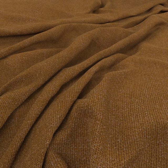 Warm honey-brown woven fabric with fine ribbed texture in gathered folds