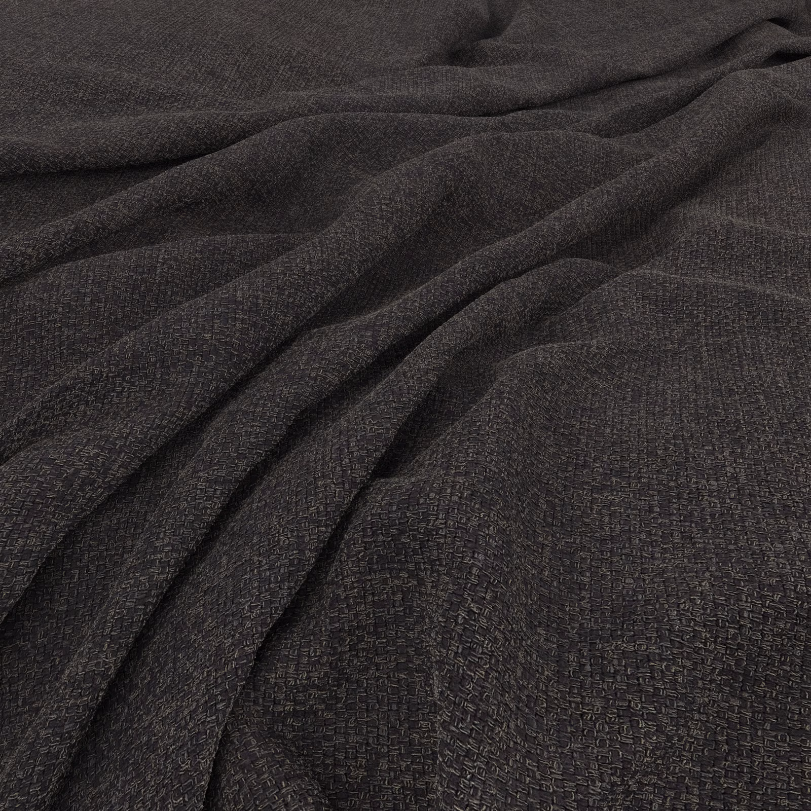 Deep charcoal-black woven surface with fine crosshatch texture falling into soft folds
