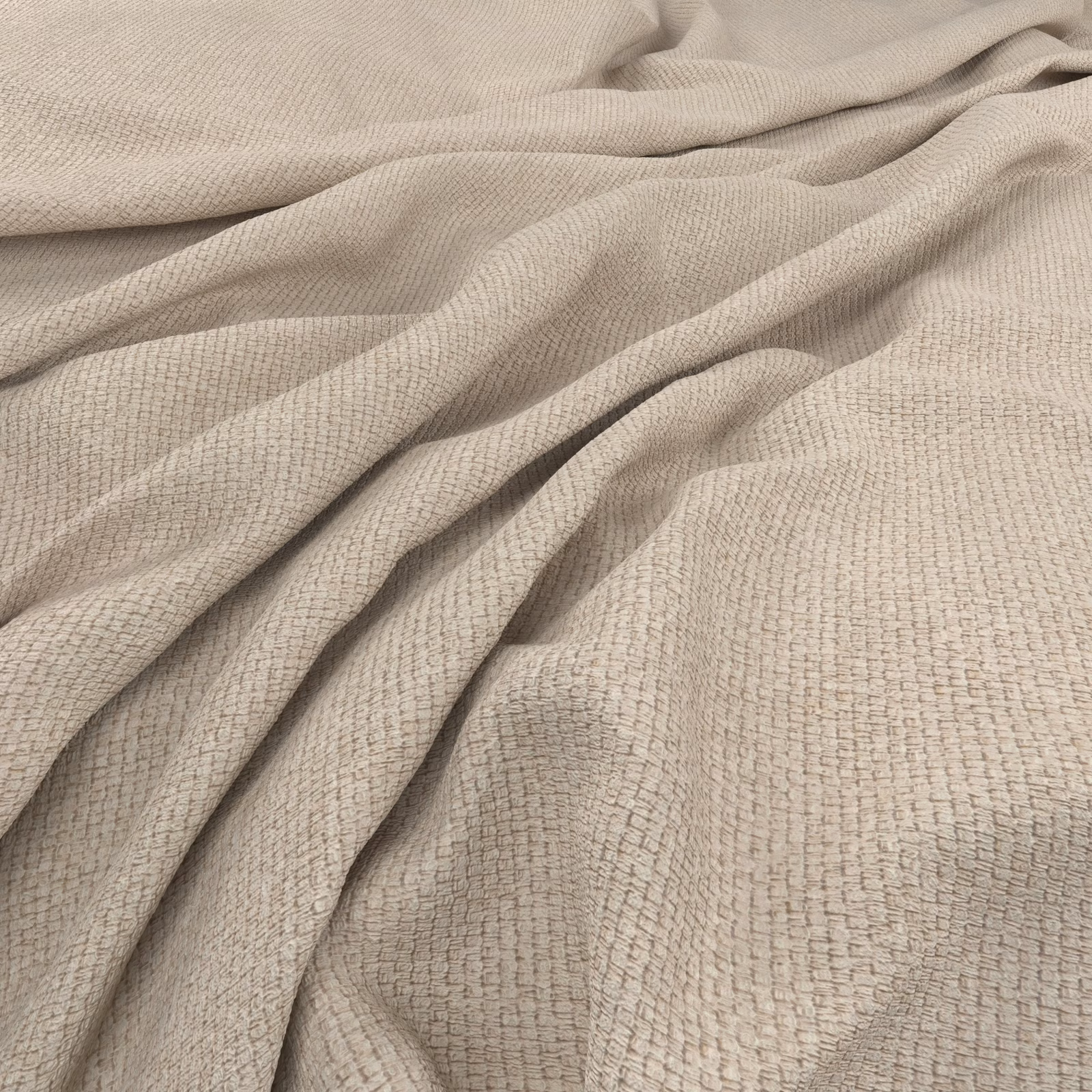 Pale greige taupe fabric showing a fine irregular woven texture in soft folds
