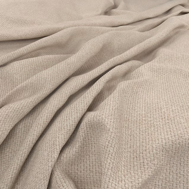 Pale greige taupe fabric showing a fine irregular woven texture in soft folds