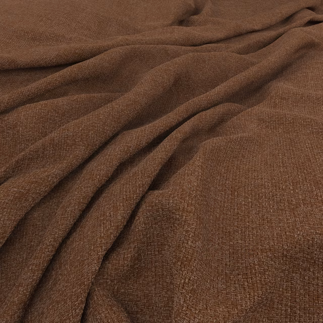 Warm cocoa-brown nubby woven fabric gathered in deep, softly shaded folds