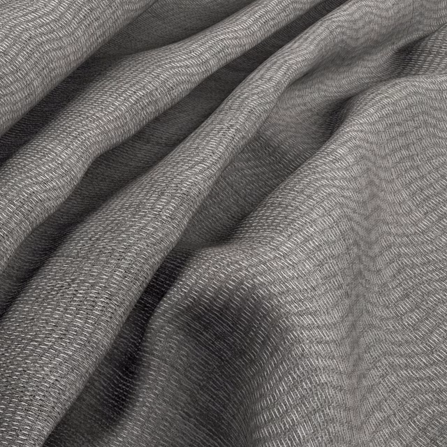 Cool ash grey woven fabric with fine herringbone texture in soft folds