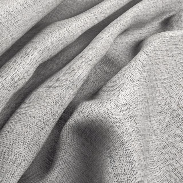 Cool silver-grey fabric with fine charcoal-flecked weave folding into soft ridges