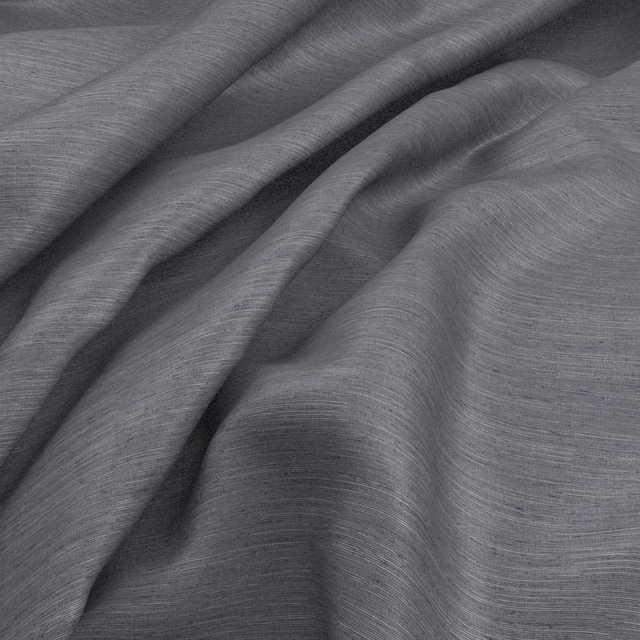 Cool charcoal-grey fabric with fine horizontal weave gathered into soft, fluid folds
