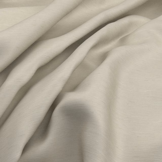 Warm bone textile with fine horizontal striations falling in soft gathered folds