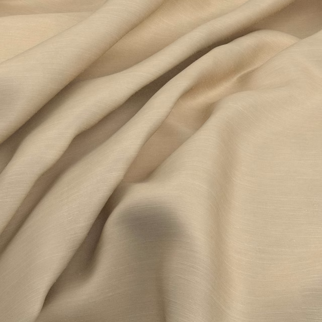 Warm ecru textile with fine horizontal striations falling in soft fluid folds