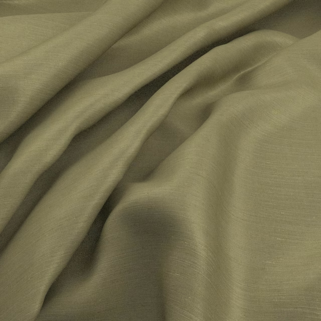 Muted fern-olive fabric showing fine horizontal weave in soft fluid folds