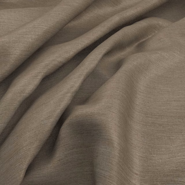 Warm gunmetal-grey woven cloth with fine horizontal slubs folding into soft ridges