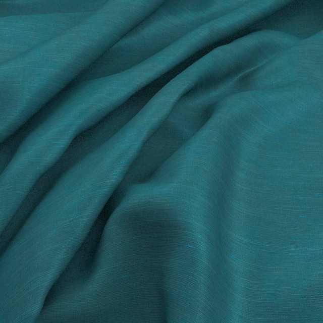Deep Pacific teal fabric draped to reveal a fine, softly slubbed weave