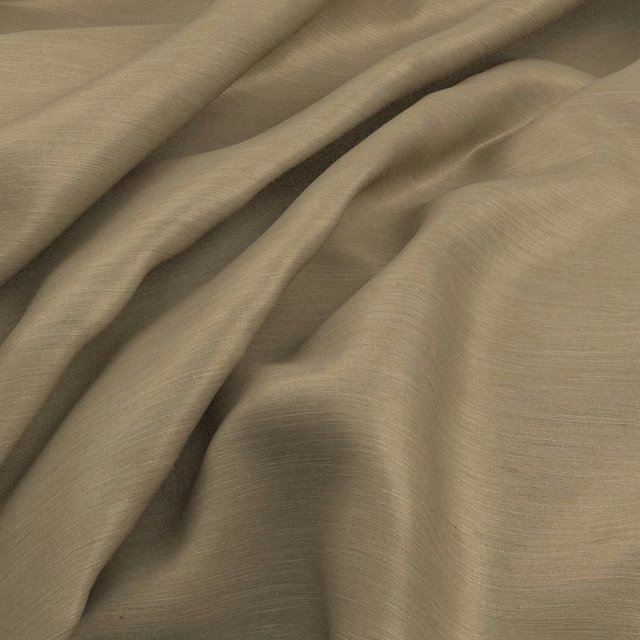 Fluid putty taupe fabric showing fine horizontal texture in soft draped folds