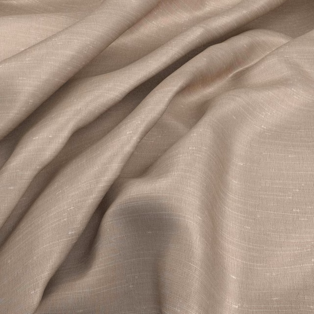 Soft shell-taupe fabric with fine crossweave, gentle sheen and fluid draped folds