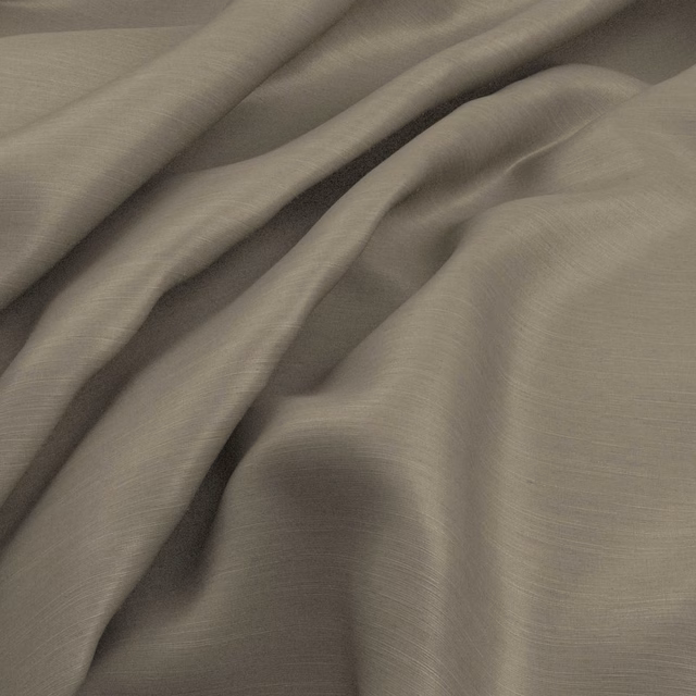 Muted stone-taupe woven fabric falling in fluid folds with a fine horizontal texture