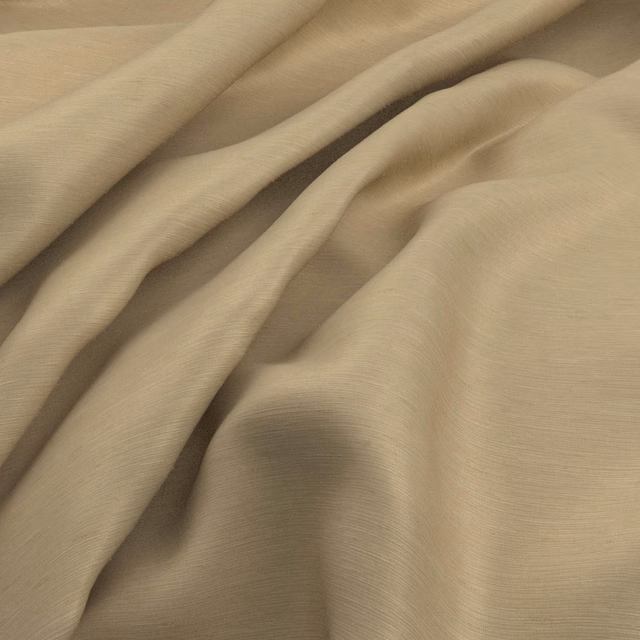 Warm vanilla cream fabric with fine horizontal ribbing folded into soft drapes