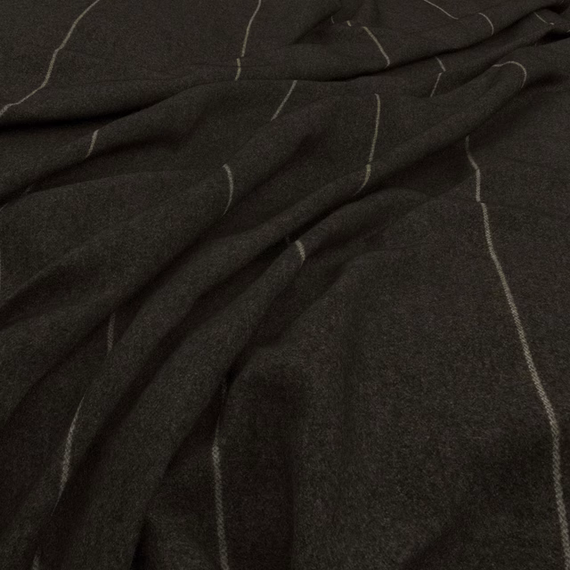 Deep charcoal fabric with fine broken pale-grey lines and soft folded texture