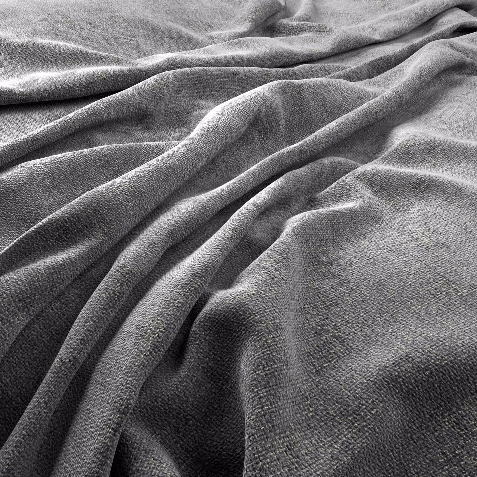 Deep charcoal-grey textured fabric gathered into soft, sculptural folds