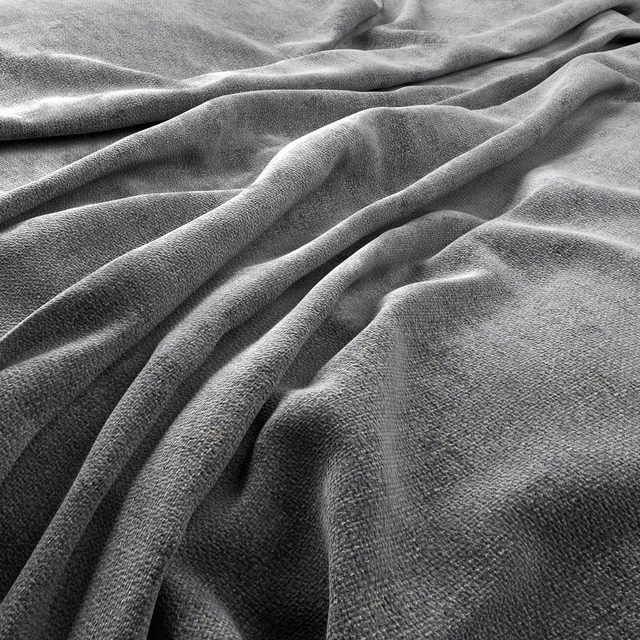 Deep charcoal-grey textured fabric gathered into soft, sculptural folds