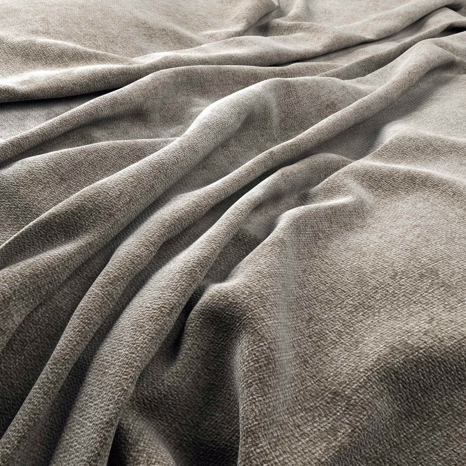 Cool concrete-grey fine weave with softly rippled folds and subtle tonal variation