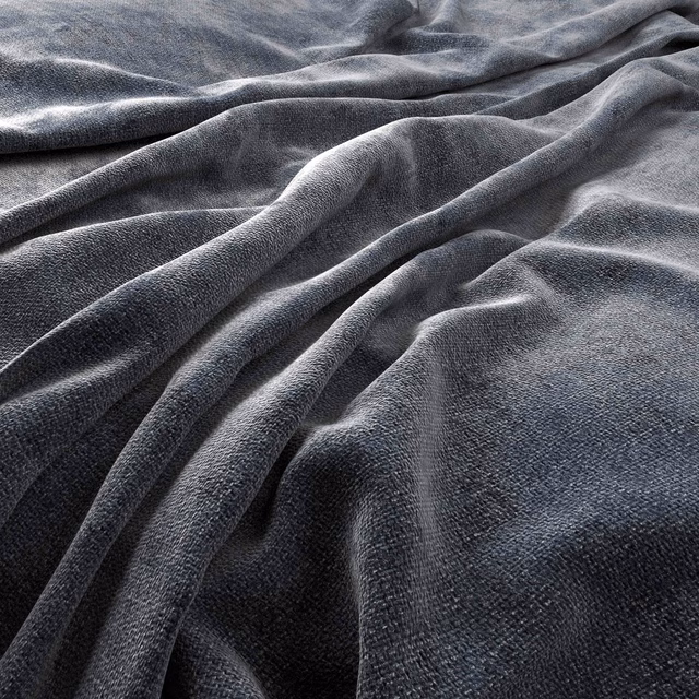 Draped Schino Denim showing a dark blue-grey pile with smoky silver highlights