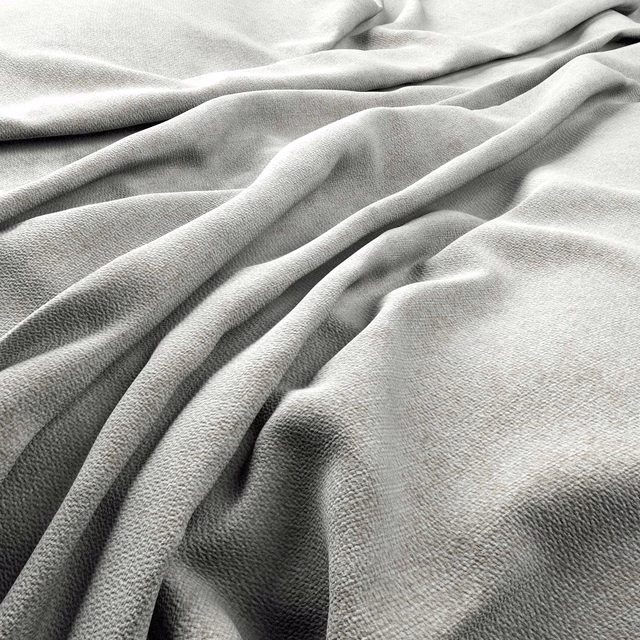 Pale greige woven fabric draped in soft folds with a subtly textured surface