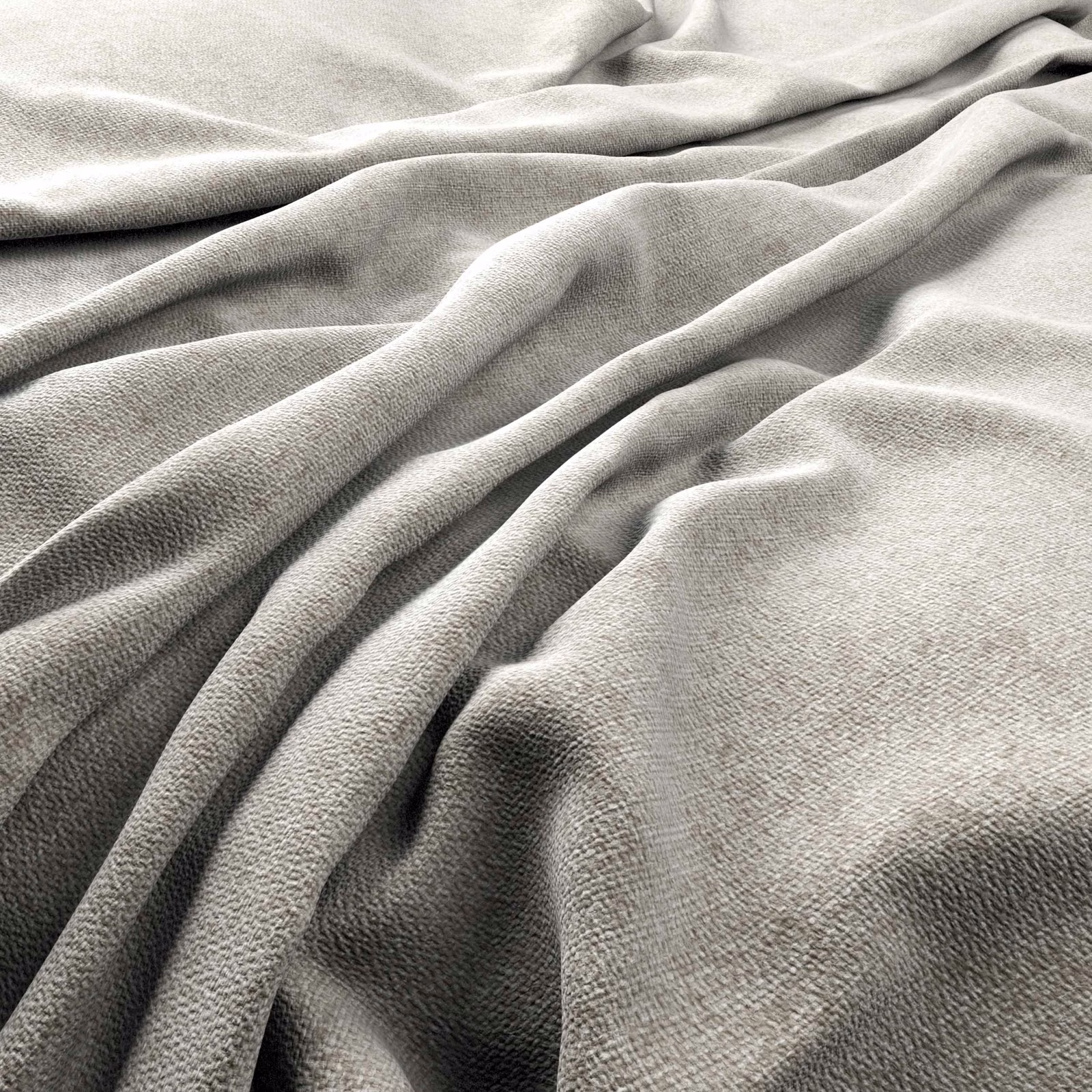 Light greige woven fabric gathered into softly shadowed, fluid folds