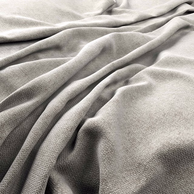 Light greige woven fabric gathered into softly shadowed, fluid folds