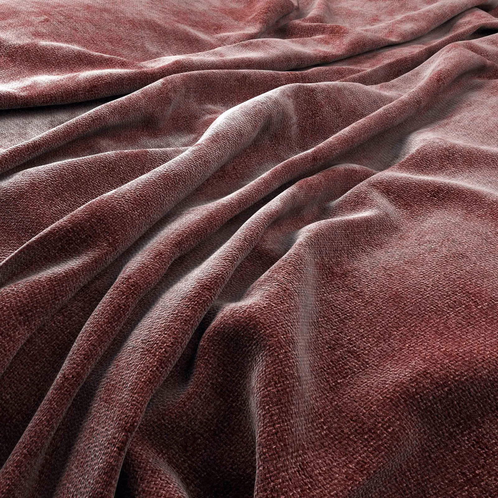 Gathered Schino Rouge fabric in deep wine red with a plush, softly reflective surface